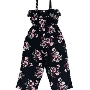 No Boundaries Junior's Black Floral Ruffled Jumpsuit Size XL